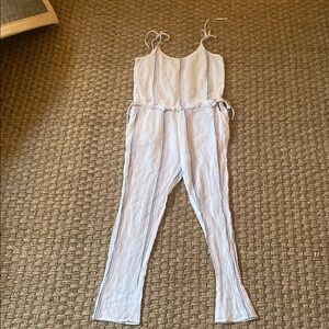 Tavik 100% Cotton Muslin White Striped Adjust Spaghetti Strap Jumpsuit sz Sm